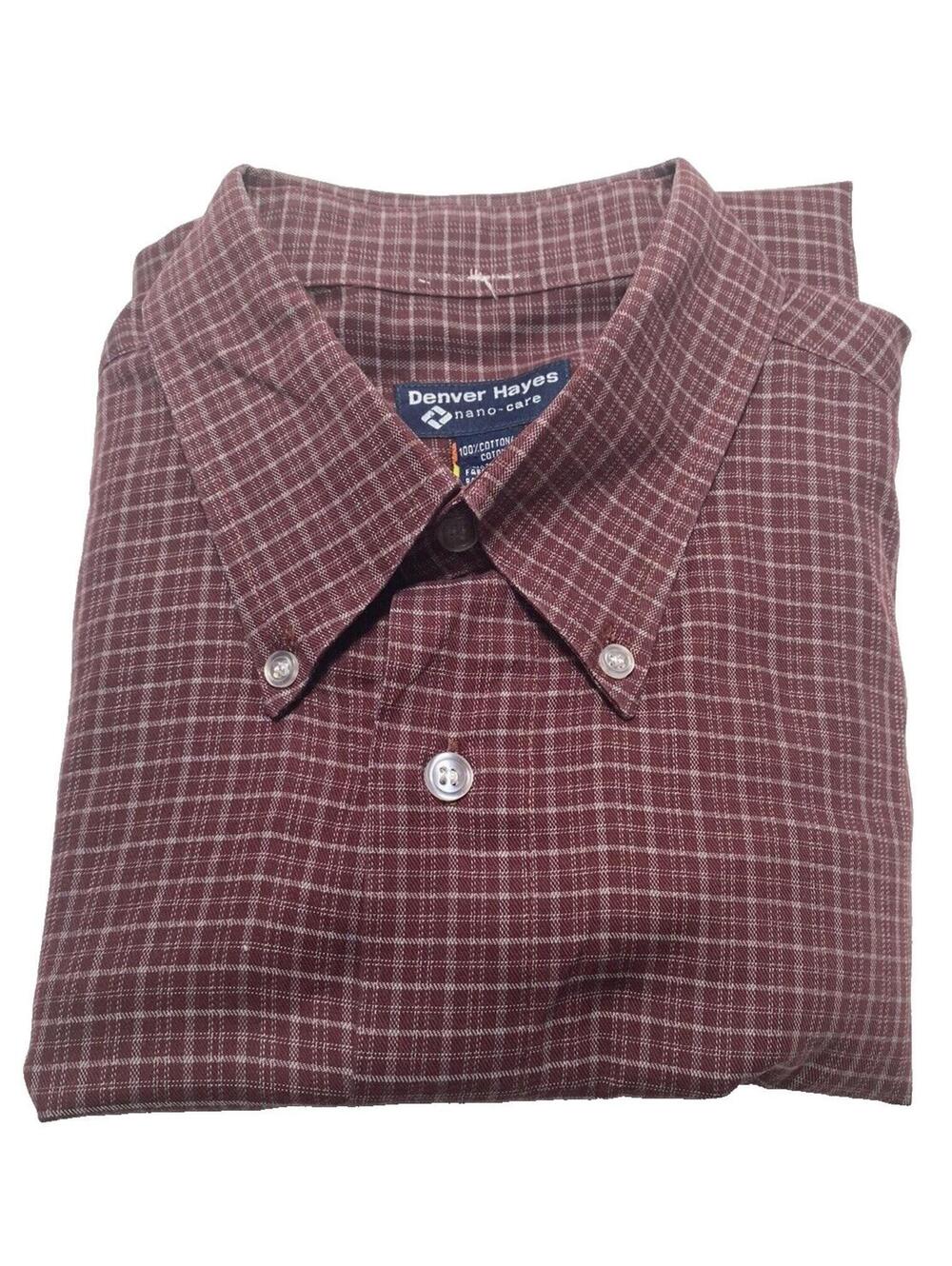 Brand New Red Soft Plaid Button up Denver Hayes Dress Shirt - Size Large As Is